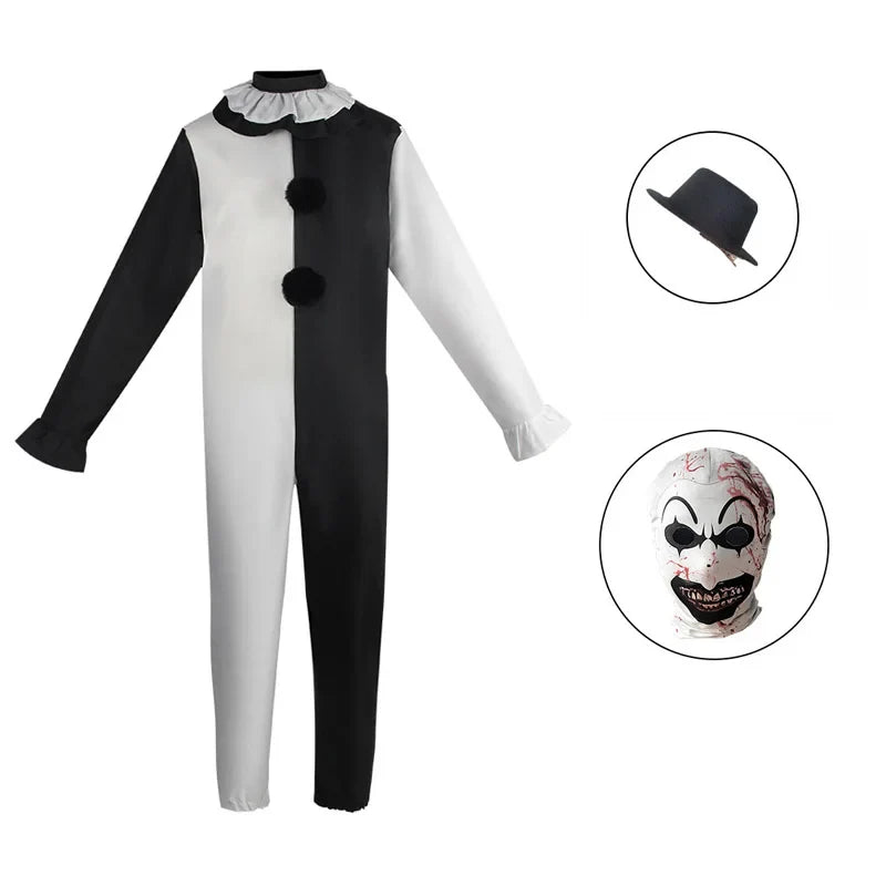 Terrifier Clown Cosplay Costume Adult Men Women Horror Carnival Party Dress Hat Mask Killer Clowns Jumpsuit Halloween Costumes