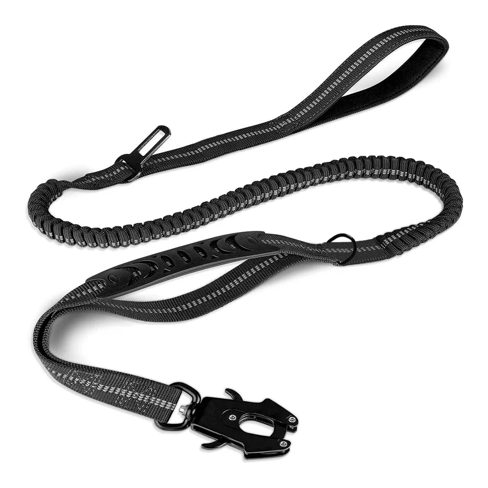Reflective Shock Absorbing Bungee Dog Leash with Seatbelt Clip