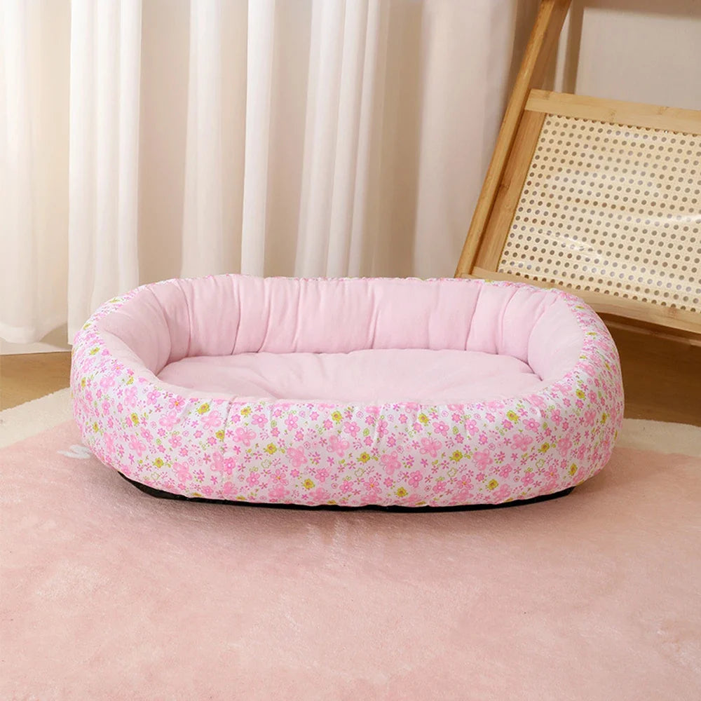 Kawaii Bolster Sofa Bed for Cats & Dogs – Soft Cotton All-Season Pet Nest with Raised Border (4 Colors, S–L)