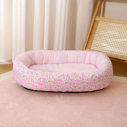 Kawaii Bolster Sofa Bed for Cats & Dogs – Soft Cotton All-Season Pet Nest with Raised Border (4 Colors, S–L)