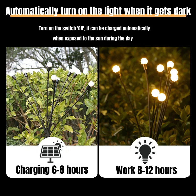 6/8/10 LED Solar Powered Garden Lights Firefly Lights Outdoor Waterproof Vibrant Swaying Lights for Patio Pathway Decoration