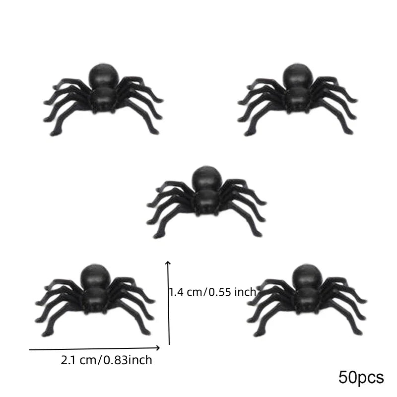 50pcs Halloween Spiders Decorations Small Black Plastic Spiders Haunted House Spider Decoration Simulation Tricky Toy