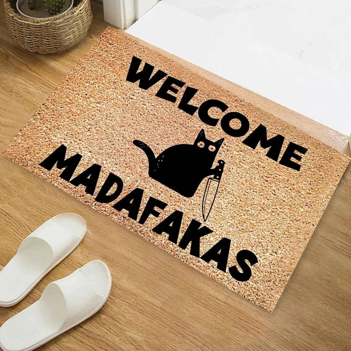 Black Cat Welcomes Madafakas Printed Doormat Home Decor