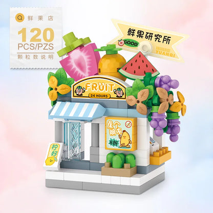 NEW Restaurant Dessert Coffee Pet Fruit Store Street View Food House Building Blocks Kit Girls Bricks Model Kids Toy Children