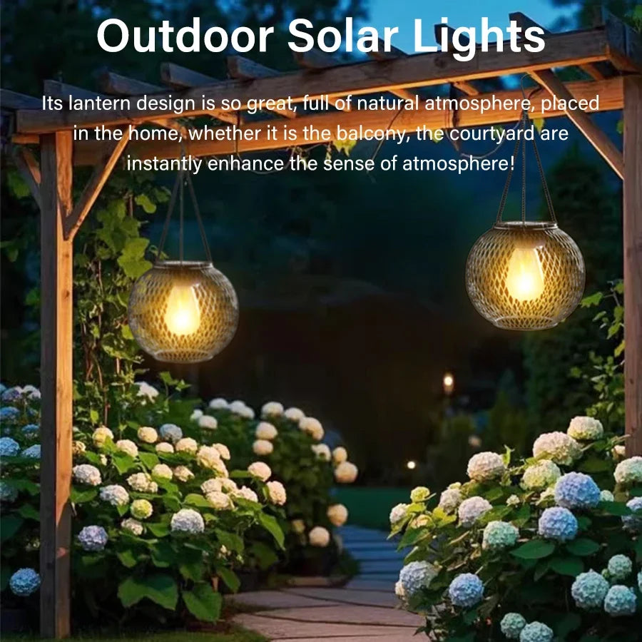 Outdoor Solar Iron Lantern Led Solar Lights Waterproof Decorative Hanging Lights for Tree Garden Yard Patio Pathway Dusk-to-dawn