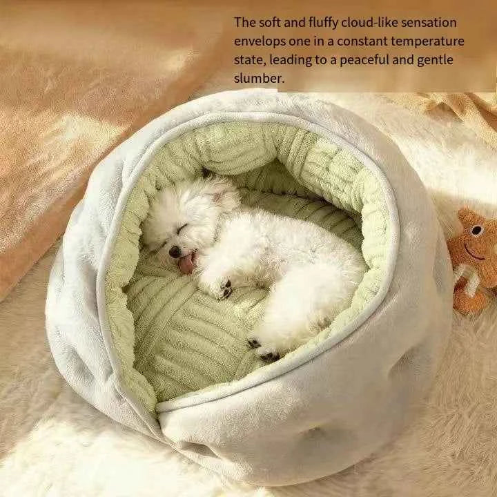 Kawaii Thickened Winter Warm Security Bed for Small Dogs & Cats – Soft Coral Fleece All-Season Kennel (White, M–XL)