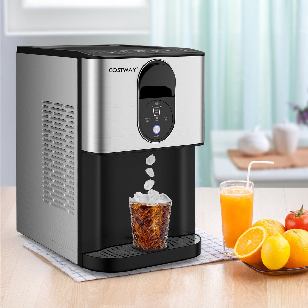 Self Dispensing Nugget Ice Maker Countertop with Soft Chewable Pellet Ice Cubes-Silver