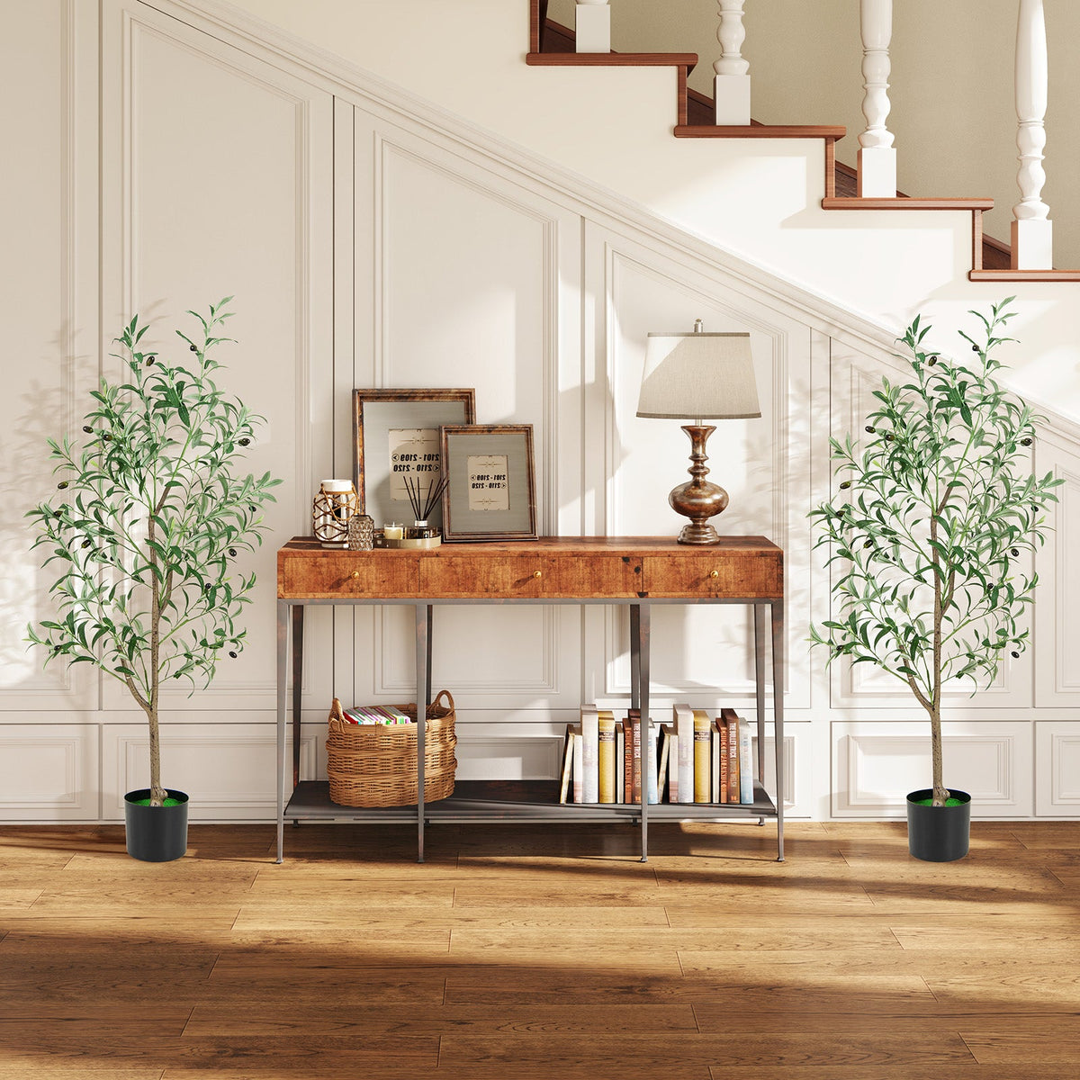 4.5 Feet Tall Artificial Olive Tree Fake Potted Trees with Realistic Fruits-Set of 2