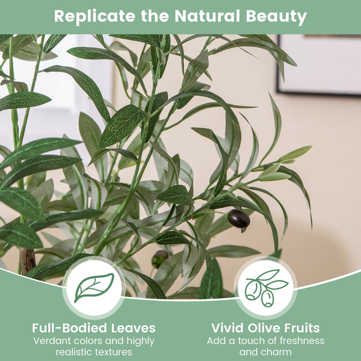 4.5 Feet Tall Artificial Olive Tree Fake Potted Trees with Realistic Fruits-Set of 2