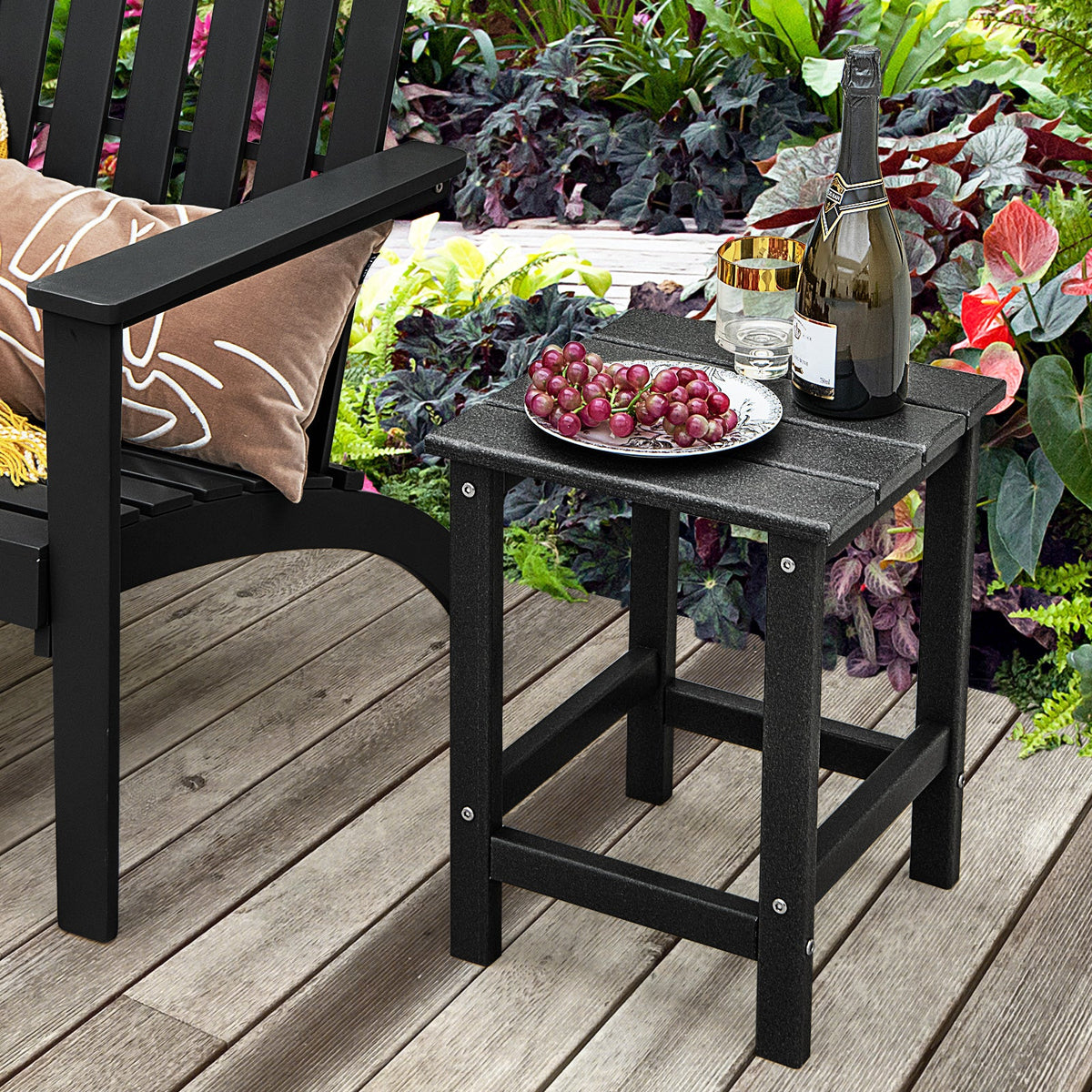 Set of 2 14 Inch Square Weather-Resistant Adirondack Side Table-Black