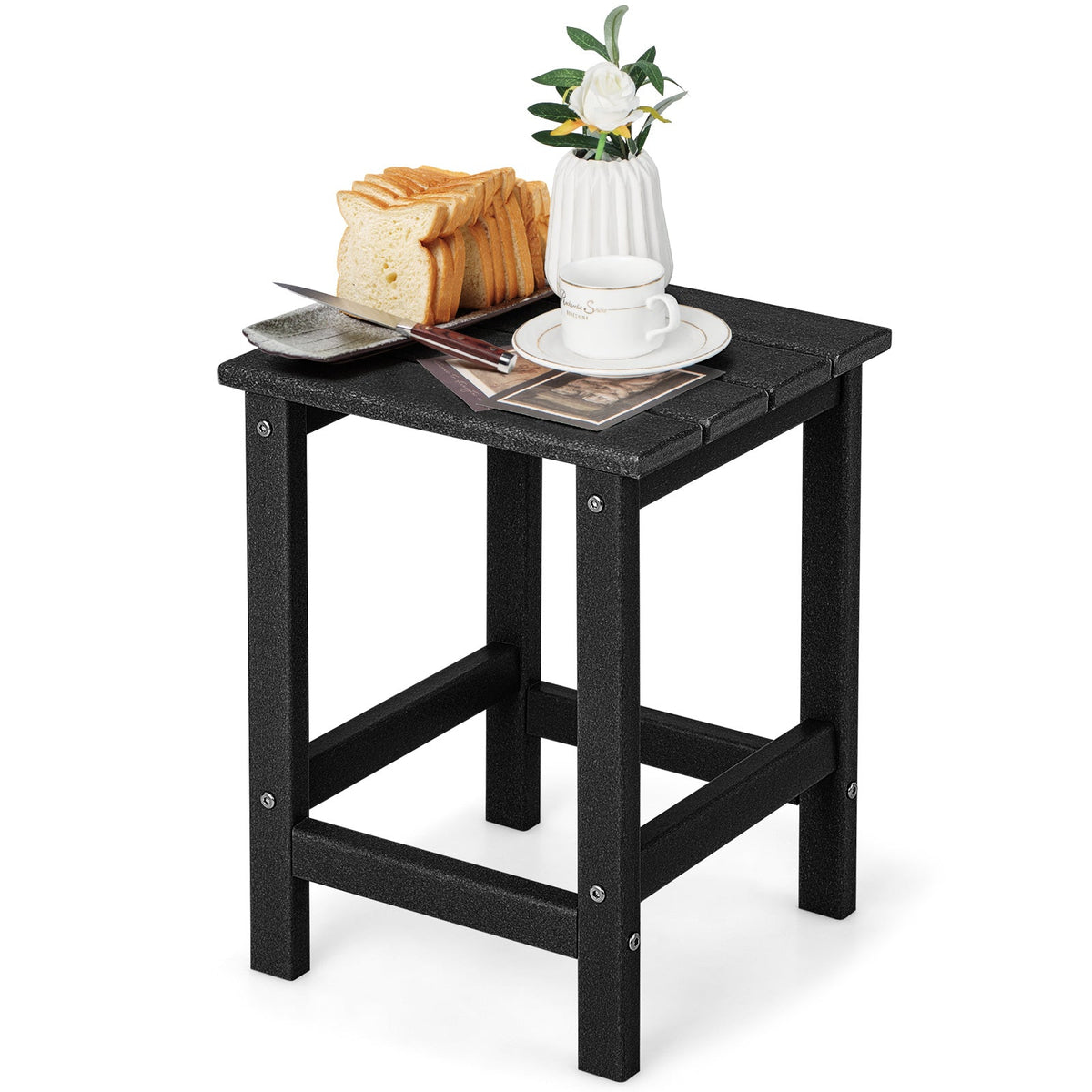 Set of 2 14 Inch Square Weather-Resistant Adirondack Side Table-Black