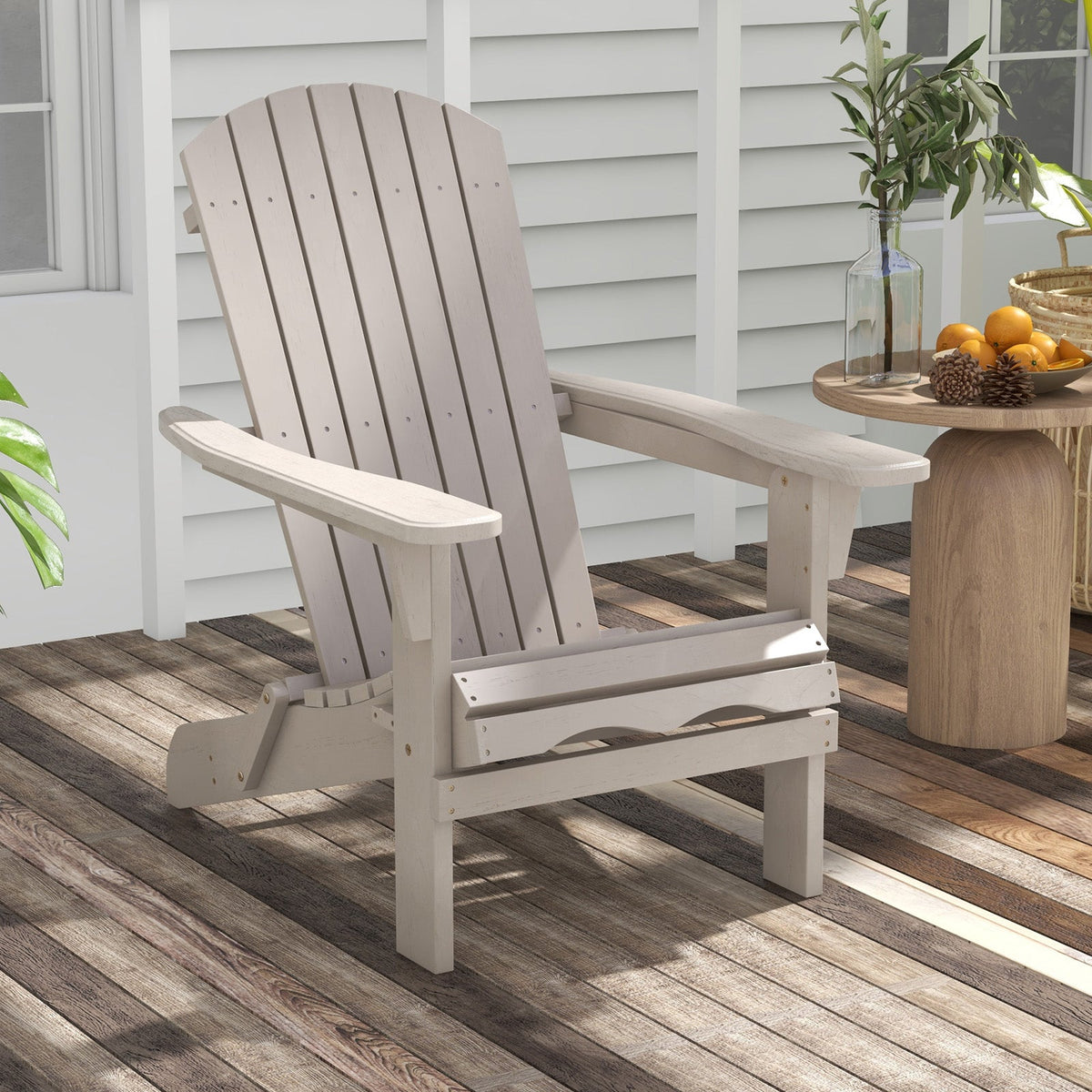 1 Piece Folding Adirondack Chair with High Backrest and Wide Armrests