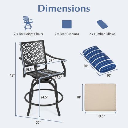 Set of 2 Outdoor Bar Height Chair with Soft Cushions