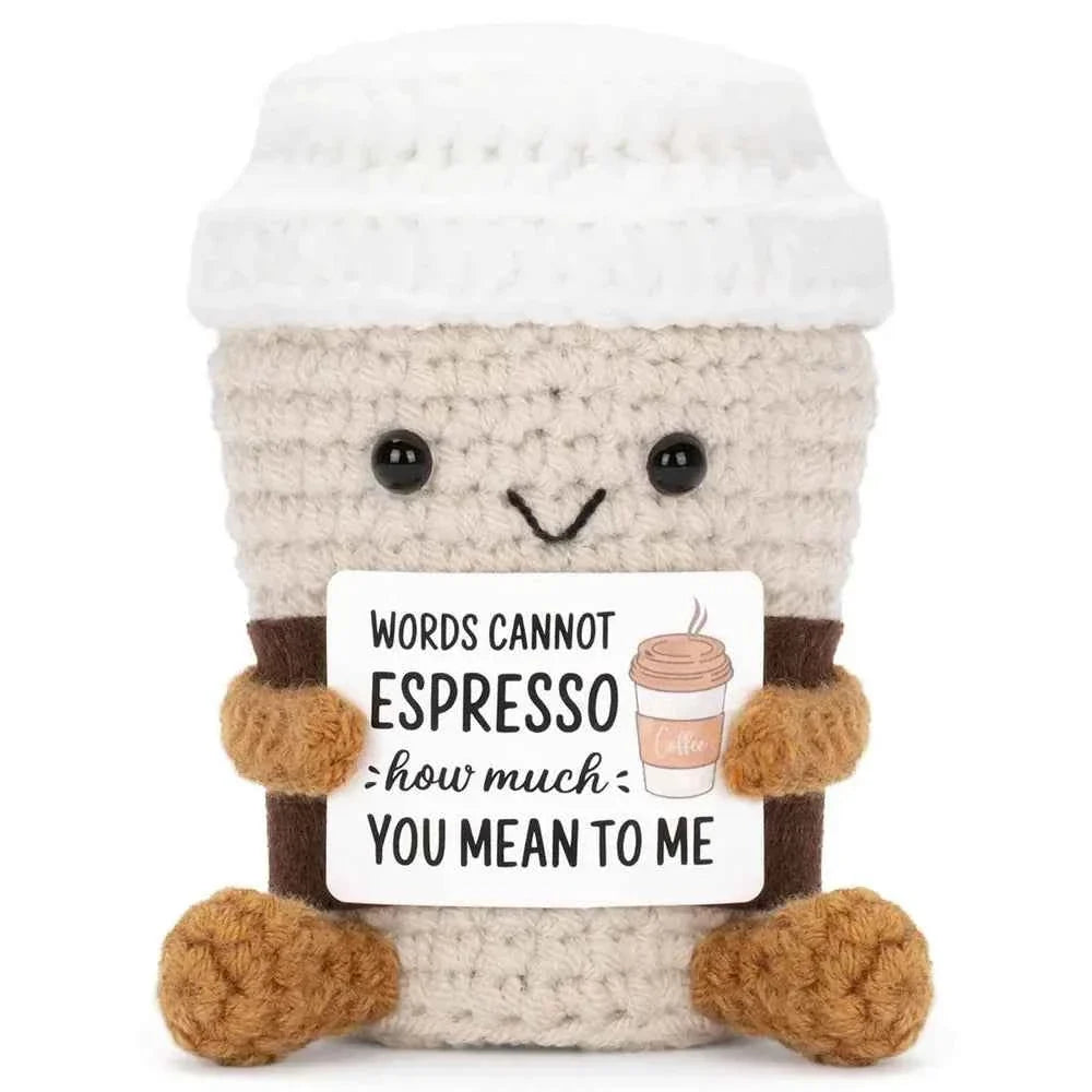 Funny Crochet Emotional Support Coffee Doll Card Desktop