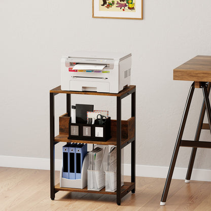 Side End Table with Charging Station and Open Shelves-Rustic Brown