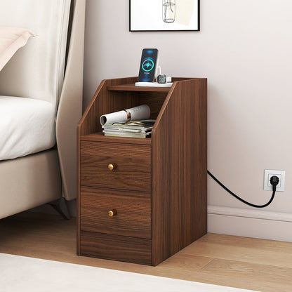Side End Table with Charging Station Sofa Couch Table with Shelf Drawers