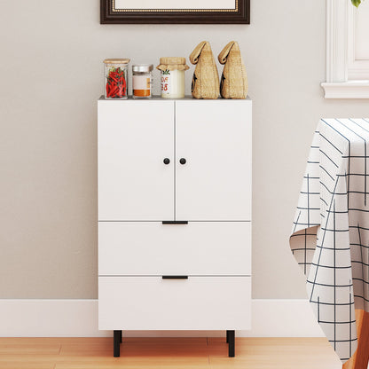 Sideboard Buffet Cabinet 2-Door Serving Cupboard with Drawers-White