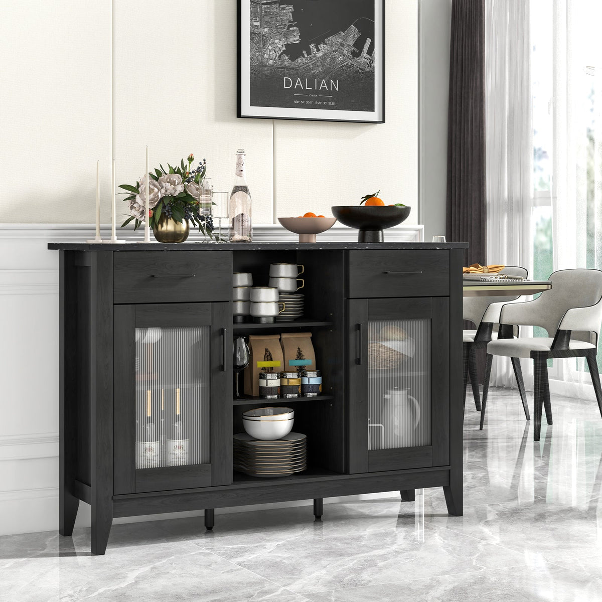 Sideboard Buffet Cabinet with 2 Drawers and 4 Adjustable Shelves