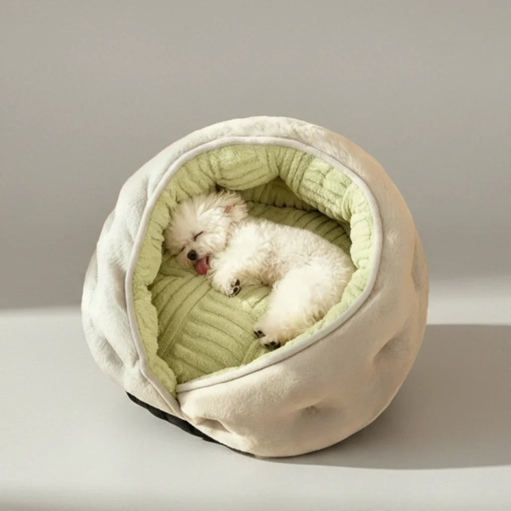 Kawaii Thickened Winter Warm Security Bed for Small Dogs & Cats – Soft Coral Fleece All-Season Kennel (White, M–XL)