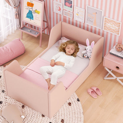 Soft Velvet Fabric Toddler Bed Frame with Safety Rails