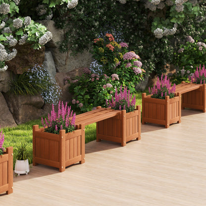 Solid Wood Flower Box Mini Outdoor Planter Boxes with Bench