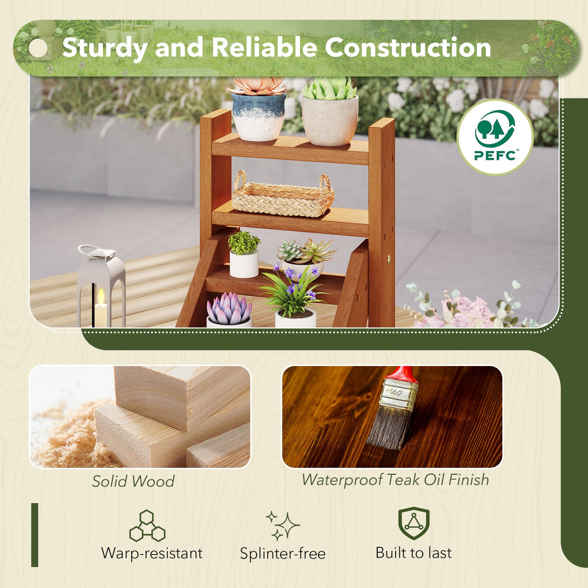 Solid Wood Plant Stand for Flowerpots and Succulents