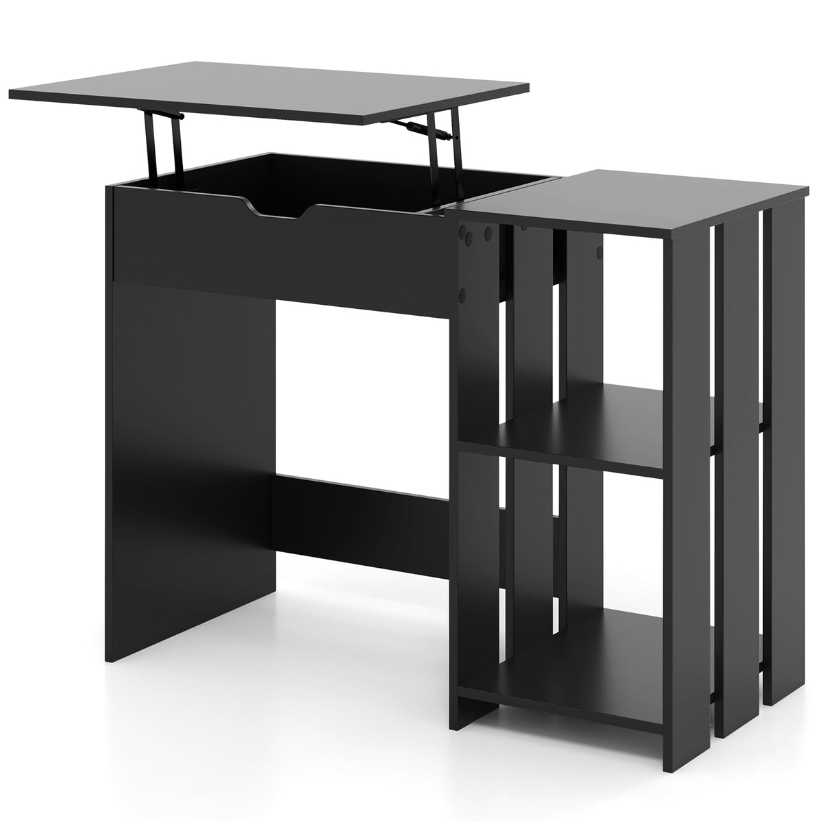 Space Saving Computer Desk with Hidden Compartment and Open Storage Shelves-Black