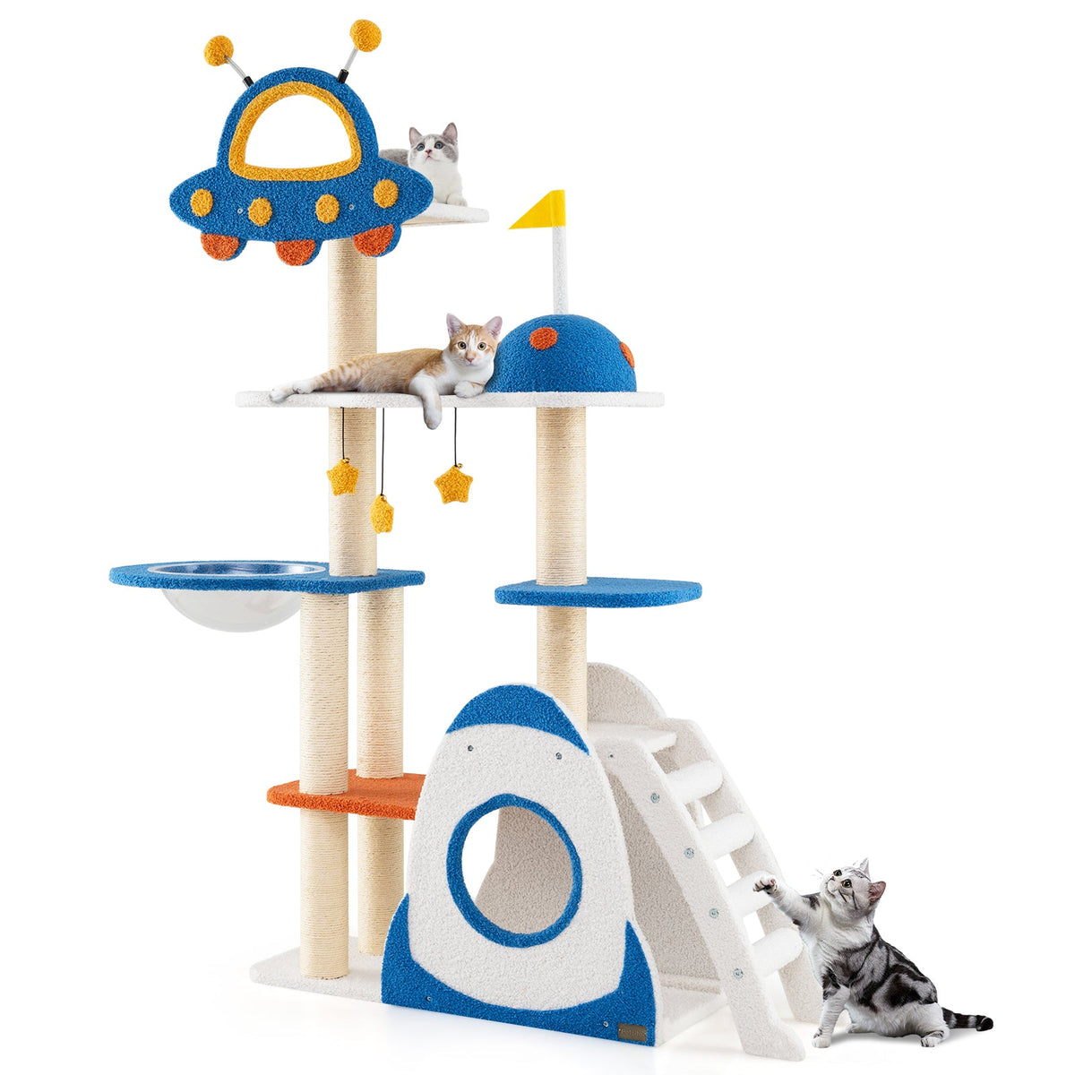 Space Theme Cat Tree Multi-level Cat Tower with Sisal Covered Scratching Posts-Multicolor