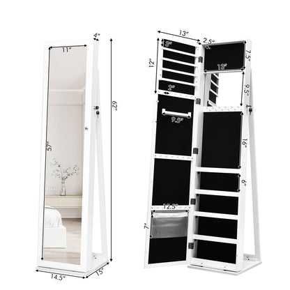 Standing Lockable Jewelry Storage Organizer with Full-Length Mirror