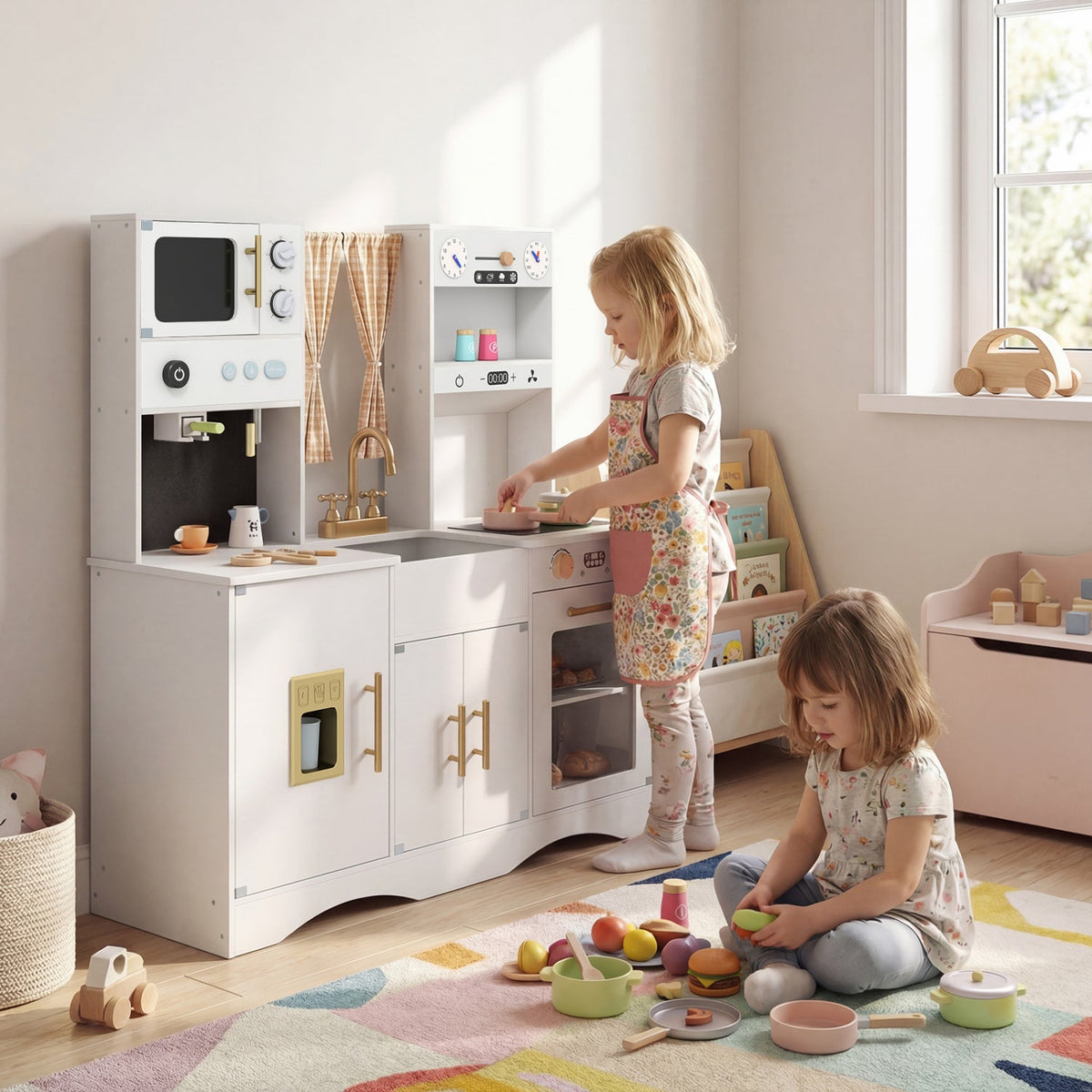 Kids Kitchen Playset with Microwave and Coffee Maker for Ages 3+-Pink