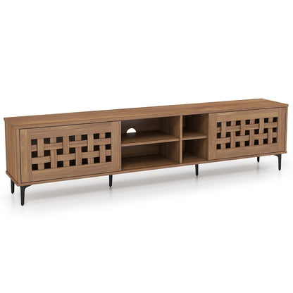 TV Stand for TVs up to 80" with 2 Doors and Storage Cabinets-Walnut