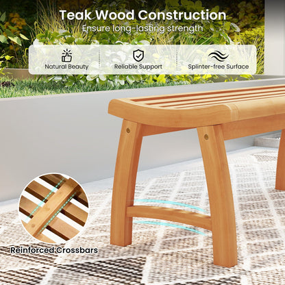 Teak Wood Outdoor Backless Bench with Contoured Slatted Seat