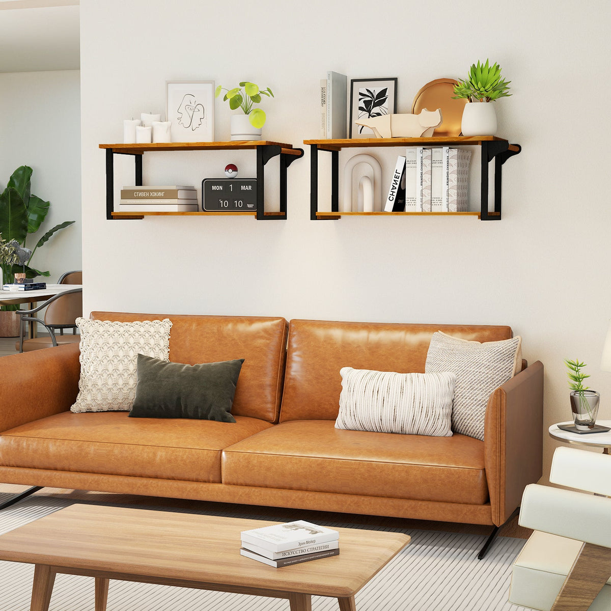 Teak Wood Wall Mounted Floating Shelves with Towel Bar