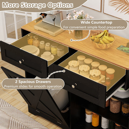 Tilt Out Trash Can Cabinet with Outlets and Adjustable Shelf