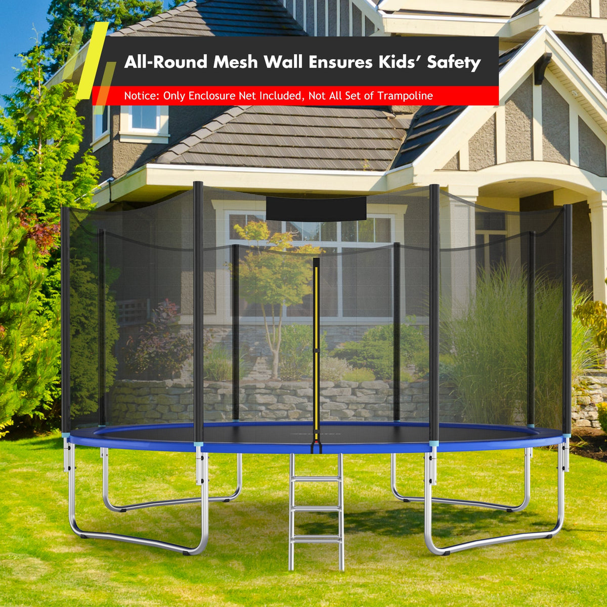 Trampoline Replacement Protection Enclosure Net with Zipper-14ft