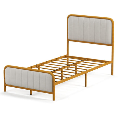 Upholstered Gold Platform Bed Frame with Velvet Headboard