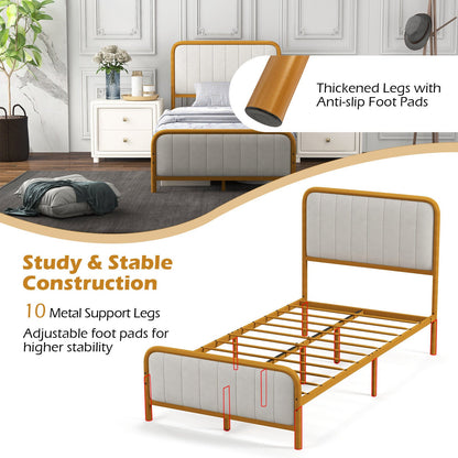 Upholstered Gold Platform Bed Frame with Velvet Headboard