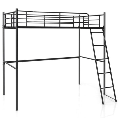 Twin Metal Loft Bed with Ladderand High Guard Rails