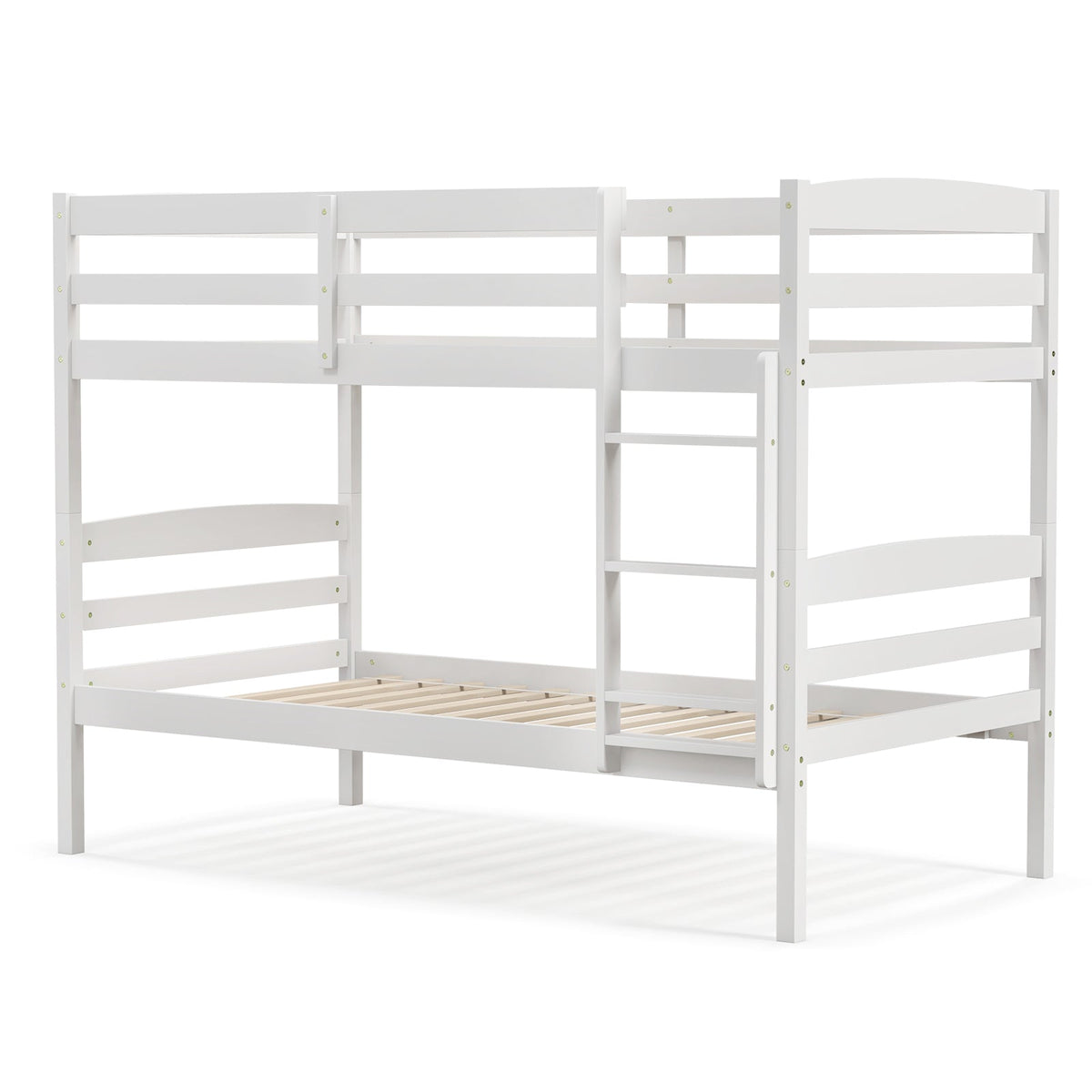 Solid Wood Twin Over Twin Bunk Bed Frame with High Guardrails and Integrated Ladder