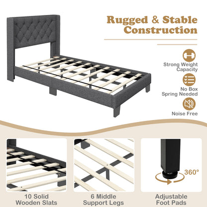 Twin/Full/Queen Size Upholstered Platform Bed with Button Tufted Headboard