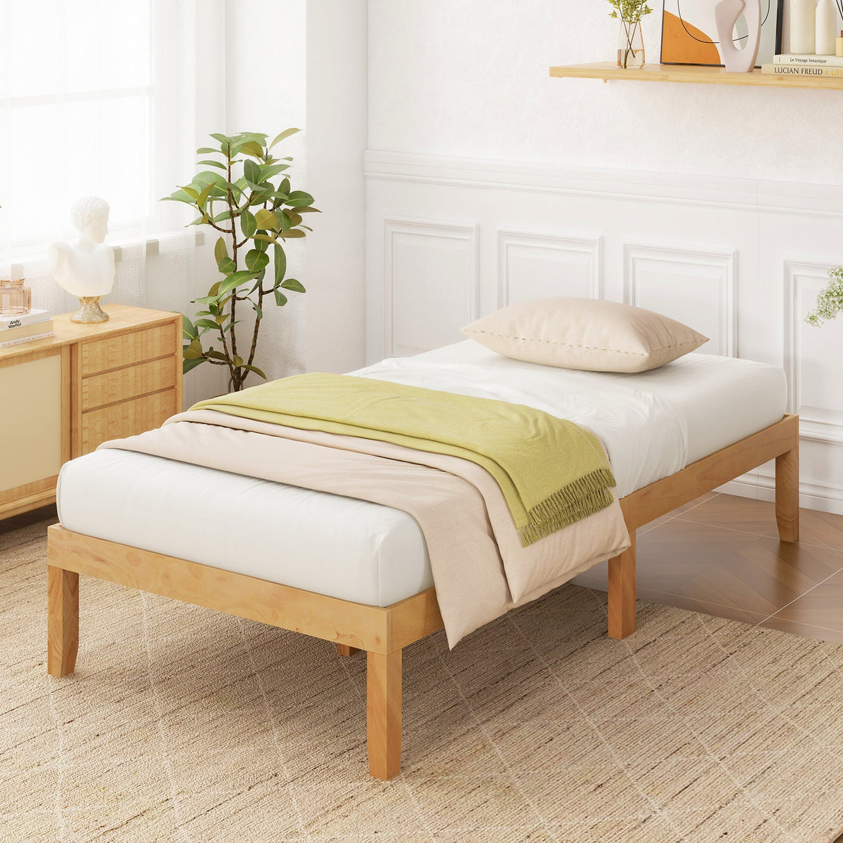 14 Inch Twin Wood Platform Bed Frame with Wooden Slats Support