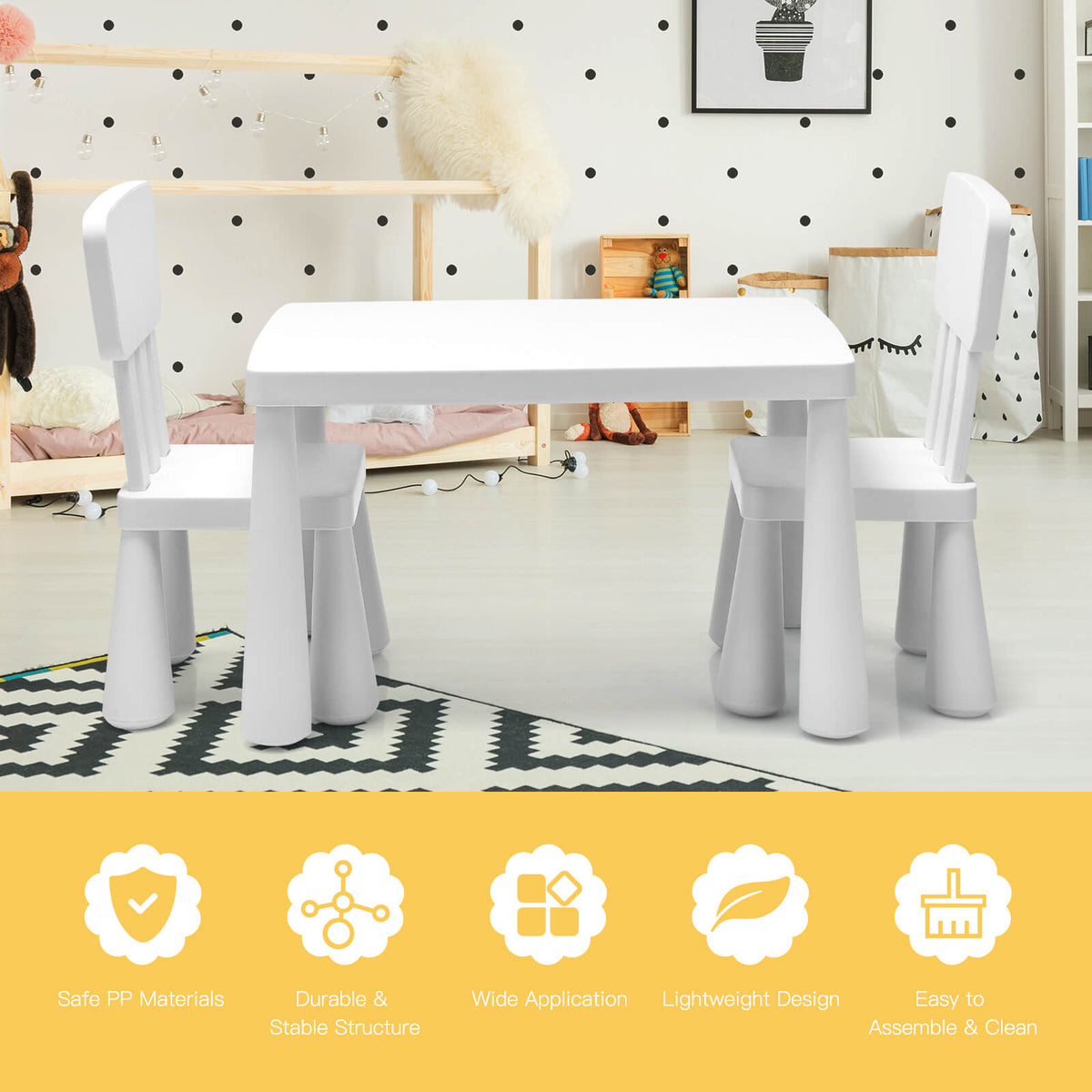 3 Pieces Toddler Multi Activity Play Dining Study Kids Table and Chair Set-White