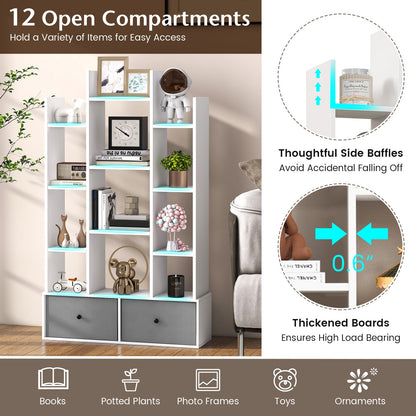 12-Tier Open-Back Freestanding Bookshelf with Drawer