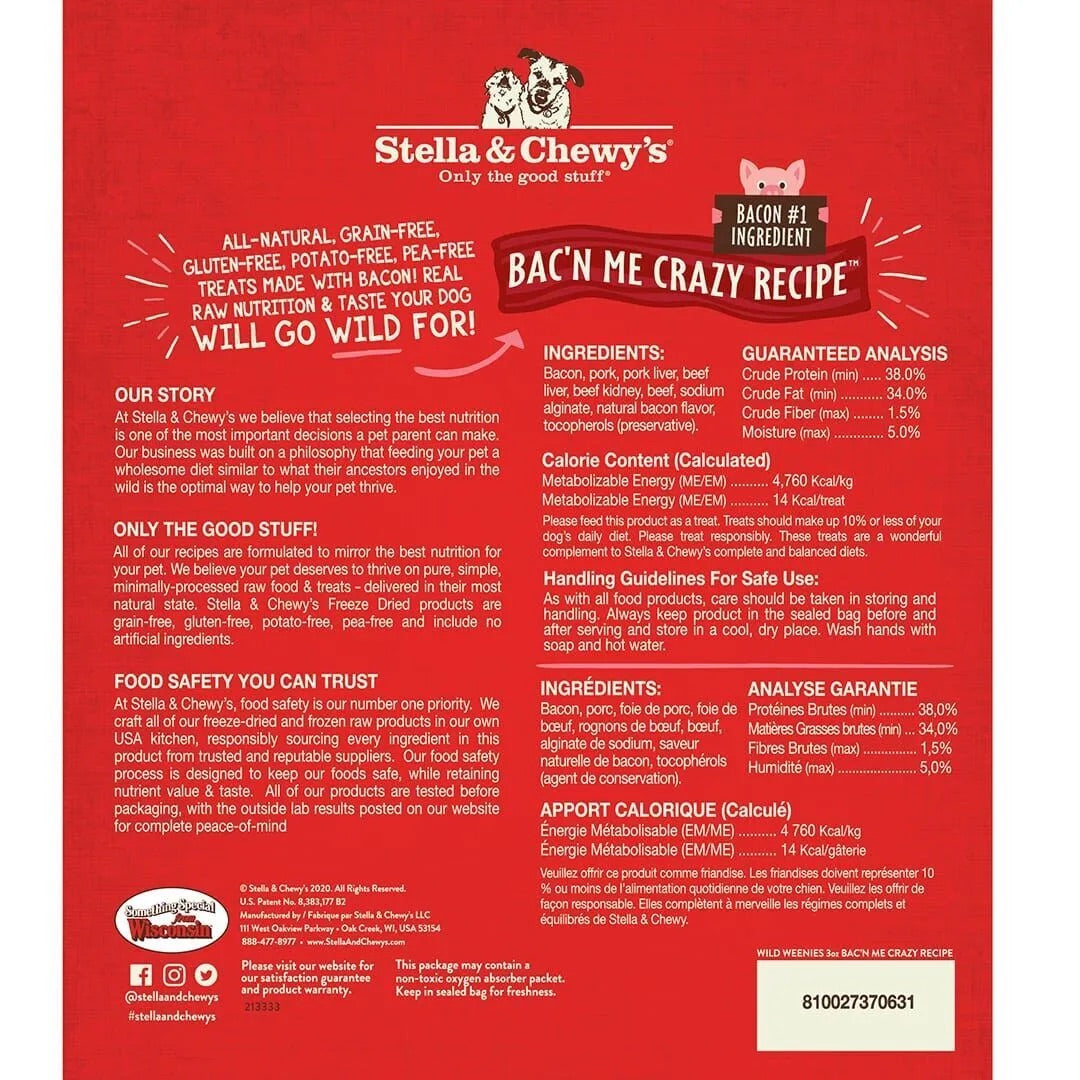 Stella & Chewy’s Freeze Dried Wild Weenies Bacon Dog Treats (3oz)