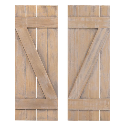 36 x 13 Inch Farmhouse Paulownia Wood Window Shutters Set of 2 for Windows