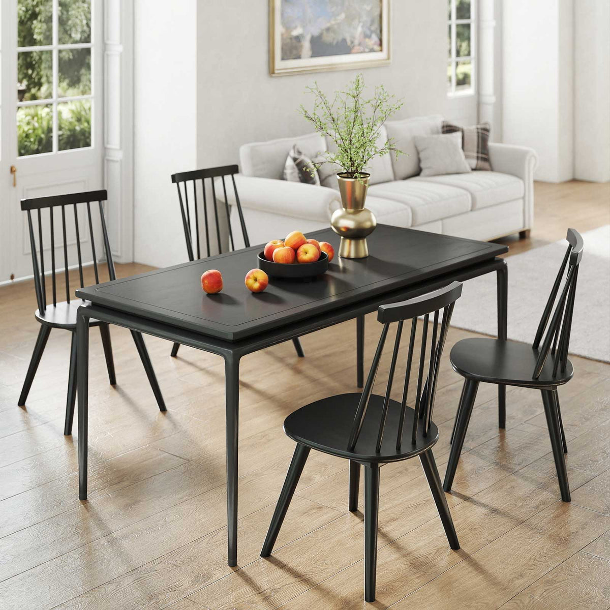 Windsor Dining Chair Set of 4 with Solid Rubber Wood Frame-Black