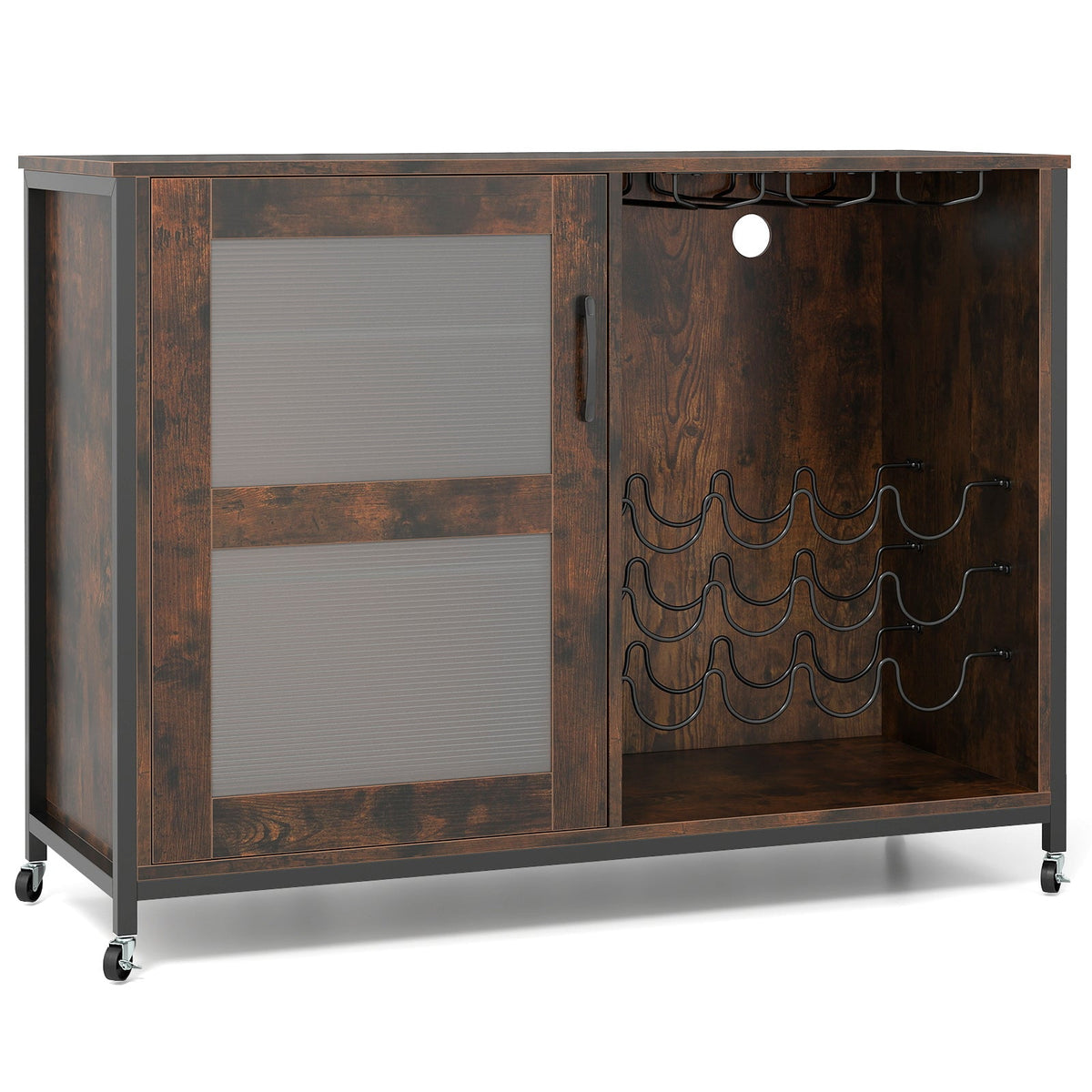 Wine Bar Cabinet with LED Light and Adjustable Shelves-Rustic Brown