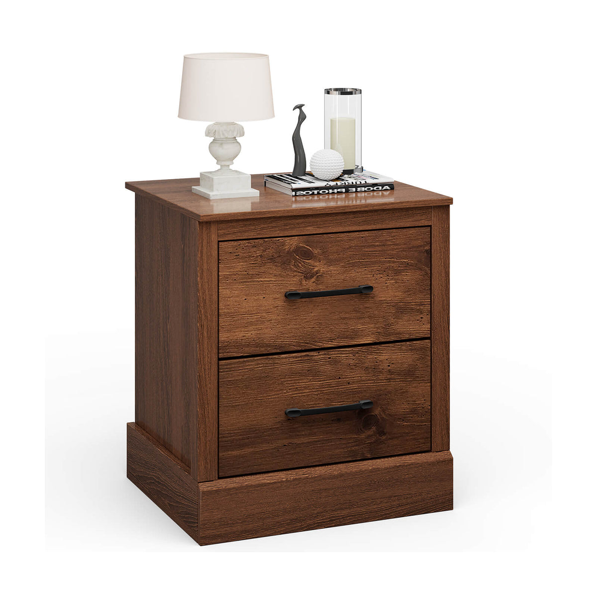 Wood Compact Floor Nightstand with Storage Drawers