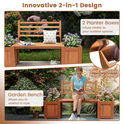 Wood Planter Box with Bench and Backrest for Garden Yard Balcony