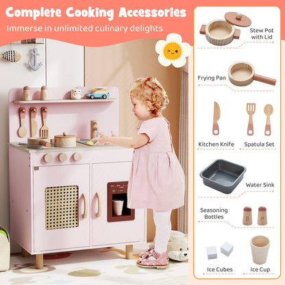 Wooden Pretend Kitchen Playset with Realistic Ice Maker